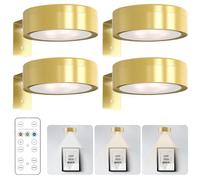 GOEDCH - Set di 4 lampade a LED a batteria con telecomando, dimmerabili per lavelli, pareti fotografiche e vetrine