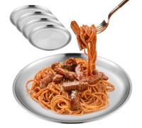 GOEDCH Set di 4 Piatti in Acciaio Inox Ø23 e 20cm Finitura Opaca Argento Rotondi Spazzolati Piatti Metallo, Vassoi in Acciaio Inossidabile per Casa Cucina Ristorante Hotel Campeggio Festa