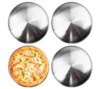 GOEDCH Set di 4 teglie per pizza, rotonde, in acciaio inox, da 30 cm, rotonde, per forno, cuocere, servire, arrostire, in metallo argentato, per la cucina, il piacere del caffè, lavabile in