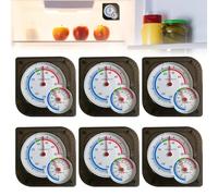 GOEDCH - Set di 6 termometri e igrometro analogici 2 in 1, 7,5 x 7,5 cm, per interni ed esterni, con quadrante e display analogico della temperatura e dell'umidità (nero)