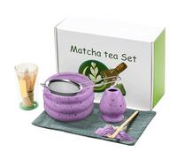GOEDCH Set di 7 pezzi Premium Matcha Tea Giapponese Matcha Set Completo di Ciotola Matcha in ceramica, Chasen, Cucchiaio e Accessori - Set tradizionale per la preparazione del Matcha giapponese (viola