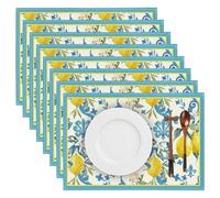 GOEDCH Set di 8 tovagliette resistenti al calore con motivo limone, in lino, lavabile, antiscivolo, per cucina, feste, vacanze, tavolino da caffè, vacanze, decorazione tavolo da pranzo (45 x 30 cm