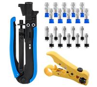 GOEDCH Set di Pinze a Compressione: Set di Pinze Spelafili, Strumenti per Crimpare Cavi Coassiali con 20 Connettori a Compressione F RG6, Set di Pinza Crimpatrice per TV Satellitare, TV via Cavo