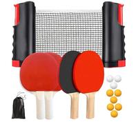 GOEDCH Set di racchette da ping pong con rete: set da ping pong mobile con 4 racchette, rete retrattile, 9 palline da ping pong e 1 custodia, set di racchette da ping pong per giochi interni ed