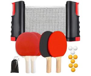 GOEDCH Set di racchette da ping pong con rete: set da ping pong mobile con 4 racchette, rete retrattile, 9 palline da ping pong e 1 custodia, set di racchette da ping pong per giochi interni ed