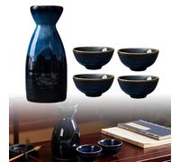 GOEDCH Set di sake tradizionali giapponesi: set di vino di riso blu per stile giapponese, include 4 tazze per sake e 1 vaso per sake, set di sake artigianale per la casa ristorante