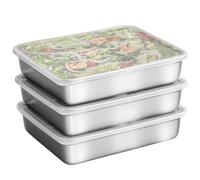 GOEDCH - Set per panatura in acciaio INOX, 3 pezzi: 25x20x5cm, con coperchio, contenitore gastronomico GN, metallo, rettangolare, ideale per panatura, contenitore per alimenti inossidabile