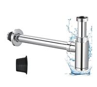 GOEDCH Sifone Universale in Acciaio Inox: Sifone per Bottiglie in 1 1/4 per Bagno e Lavabo, Sifone per Tazza con Apertura di Pulizia, Sifone per Lavabo con Manicotto in Gomma e Istruzioni