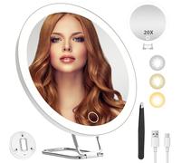 GOEDCH Specchio Trucco con Luci: Specchio Ingranditore 20x con Pinzetta Punti Neri e Ventose, Rotondo Specchio Portatile per Make Up, Ricaricabile