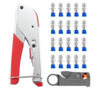 GOEDCH Strumento Di Crimpatura a Compressione Tipo F: Kit Crimpatrice per Cavi Coassiali con 20 Connettori a Crimpare e Taglierina per Cavi Coassiali, Spelafili Coassiali Set per Cavo Coassiale