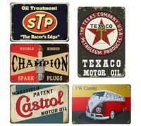 GOEDCH Targa in metallo retrò per garage, decorazione: set da 5 targhe vintage in metallo, 20 x 30 cm, design vintage, stile nostalgico, targa in metallo, decorazione da parete rustica per officina