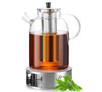 GOEDCH Teiera in vetro da 1,8 l, con fornello: teiera in vetro con colino, teiera in vetro con colino, teiera con colino e fornellino, mantiene caldo a lungo, in acciaio inox, per tè sfuso e bustine