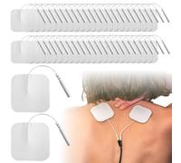 GOEDCH TENS e EMS Elettrodi: 4x4cm 50 Pezzi Pads Elettrostimolatore Riutilizzabili e Autoadesivi, Elettrodi Axion con Attacco a Spinotto da 2 mm per Alleviare Dolore Alle Spalle