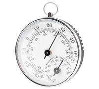 GOEDCH Termometro e igrometro da appendere, termometro analogico argento, termometro e igrometro da giardino per interni ed esterni, per case, serre, giardini, auto (10 cm/argento)