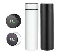 GOEDCH Thermos da 500 ml con indicatore di temperatura: 2 pezzi thermos con indicatore di temperatura LED, bottiglia d'acqua in acciaio inox 316 per casa, ufficio, viaggi, sport, (nero e bianco)