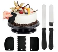 GOEDCH Vassoio Girevole Per Torta Da 27 Cm Con 2 Spatole Per Gelato E 3 Spatole Per Impasto, Supporto Girevole Per Pasticceria E Decorazione Di Torte