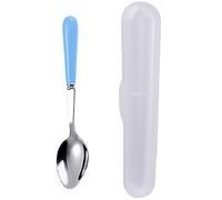 Goeielewe Cucchiai per pompelmo con bordi seghettati rotondi per agrumi, kiwi e dessert, manico in ceramica, cucchiaini da dessert in acciaio inox con scatola portaoggetti (blu)