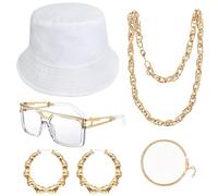 Goenb 80s 90s Accessories Outfit, Hip Hop Costume Rapper Accessori Secchio Cappello Bambù Orecchini Occhiali Da Sole Fake Gold Catena Hip Hop Accessori 80s 90s Gioielli Abbigliamento per Donna Uomo,
