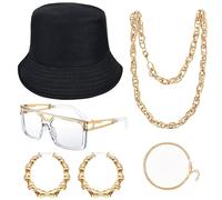 Goenb 80s 90s Accessories Outfit, Hip Hop Costume Rapper Accessori Secchio Cappello Bambù Orecchini Occhiali Da Sole Fake Gold Catena Hip Hop Accessori 80s 90s Gioielli Abbigliamento per Donna Uomo