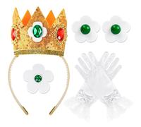 Goenb Principessa Peach Accessoires de Costume, 4 PCS Set De Princesse Peach Couronne/Gants/Broche Dress up Pour Femmes Filles Pour Carnaval Cosplay Birthday Party