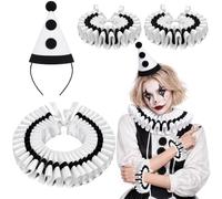 Goenb Set di cappelli e polsini con colletto da clown, accessori per | Collo regolabile con volant collare da polso e cappello da clown con fascia per Halloween Rinascimento Cosplay