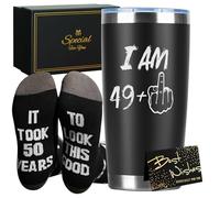 GOENMOOL Divertente regalo per il 50° compleanno da uomo, divertente set regalo per il 50° compleanno per lui, papà, fratello, zio, marito, tazza da viaggio in acciaio inox per uomo di 50 anni