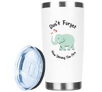 GOENMOOL Elefante regalo per le donne, regalo ispiratore per i suoi amici, sorella, You are Stronger Than You Think Present per compleanno, 590 ml, elefante tazza in acciaio inox con coperchio