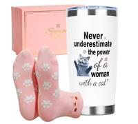 GOENMOOL Regali per donne, divertenti gatti e mamma, per gli amanti dei gatti, set di tazze da viaggio da 590 ml, per donne e ragazze, compleanno, festa della mamma, Natale, calzini carini