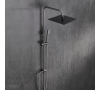 Görbach Acciaio Inox Colonna Doccia Senza Miscelatore Termostatico, Asta Doccia Saliscendi Fori Muro Regolabili Set Doccia a Pioggia con Soffione e Doccetta a Mano, 25 x 25 cm Grigio Canna