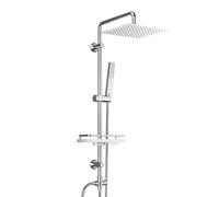 Görbach Colonna Doccia Acciaio Inox senza Miscelatore, Colonna Doccia idromassaggio con Asta Doccia Regolabili e Mensola, Set Doccia a Pioggia con Soffione 20×20 cm Cromo