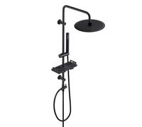 Görbach Colonna Doccia Acciaio Inox Senza Miscelatore Fori Muro Regolabili Nero Colonna Doccia idromassaggio Asta Doccia Saliscendi Doccia con soffione a Pioggia e Porta Ogetti Mensola D25cm