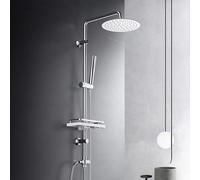 Görbach Colonna Doccia Acciaio Inox Senza Miscelatore Fori Muro Regolabili Colonna Doccia idromassaggio Asta Doccia Saliscendi Doccia con soffione a Pioggia e Porta Ogetti Mensola(D20cm).