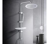 Görbach Colonna Doccia Acciaio Inox Senza Miscelatore Fori Muro Regolabili Colonna Doccia idromassaggio Asta Doccia Saliscendi Doccia con soffione a Pioggia e Porta Ogetti Mensola(D25cm)