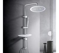 Görbach Colonna Doccia Acciaio Inox Senza Miscelatore Fori Muro Regolabili Colonna Doccia idromassaggio Asta Doccia Set Doccia a Pioggia Con Soffione e Porta Ogetti Mensola(D30cm).