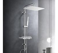 Görbach Colonna Doccia Acciaio Inox Senza Miscelatore Fori Muro Regolabili Colonna idromassaggio Asta Doccia Set Doccia a Pioggia Con Doccetta,Porta Ogetti Mensola e Soffione Doccia 35 * 25 cm