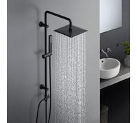 Görbach Colonna Doccia Acciaio Inox Senza Miscelatore, Regolabili Colonna Doccia idromassaggio Asta Doccia Saliscendi Doccia con soffione a Pioggia Quadrato 20 x 20 cm, Nero