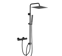 Görbach Colonna Doccia Con Miscelatore Termostatico Nero Opaco in Acciaio Inox 304 Fori Muro Regolabili Colonna Doccia con Rubinetto Set doccia a Pioggia con Soffione e Doccetta (U-30×30cm)