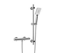 Görbach Rubinetto termostatico per doccia con set di aste per doccia, miscelatore termostatico, miscelatore doccia + set di aste per doccia, 70 cm, rettangolare, cromato