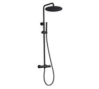 Görbach Colonna Doccia con Rubinetto Miscelatore Termostatico Saliscendi Doccia Regolabile in Acciaio Inox 304 Set doccia a Pioggia con Soffione e Doccetta D30cm Nero Opaco
