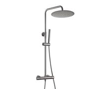 Görbach Colonna Doccia con Rubinetto Termostatico in Acciaio Inox 304 Con Miscelatore Fori Muro Regolabili, Set doccia a Pioggia con Soffione e Doccetta, D30 cm Grigio pistola spazzolato