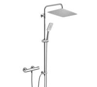 Görbach Colonna Doccia con Rubinetto Termostato, Cromo Asta Doccia Acciaio Inox Set Doccia a Pioggia con Miscelatore Doccetta e Soffione Doccia 35 * 25 cm