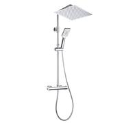 Görbach Colonna Doccia con Rubinetto Termostato Fori Muro Regolabili, Cromo Asta Doccia Acciaio Inox Set Doccia a Pioggia con Miscelatore Doccetta e Soffione Doccia 30 * 30 cm