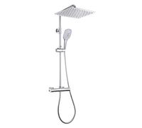 Görbach Colonna Doccia con Rubinetto Termostato Fori Muro Regolabili, Cromo Asta Doccia Acciaio Inox Set Doccia a Pioggia con Miscelatore Doccetta e Soffione Doccia 35 * 25 cm