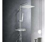 Görbach Colonna Doccia idromassaggio Colonna Doccia Acciaio Inox Senza Miscelatore Fori Muro Regolabili Asta Doccia Gruppo Doccia Colonna Con Soffione e Doccetta Porta Ogetti Mensola 25*25 Quadrato.