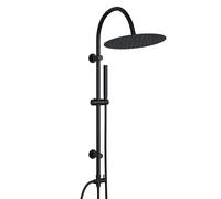 Görbach Colonna Doccia idromassaggio Colonna Doccia Acciaio Inox Senza Miscelatore Fori Muro Regolabili Doccia Colonna Con Soffione e Doccetta, asta doccia a forma di U, D30cm Nero