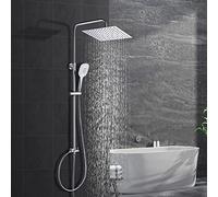 Görbach Colonna Doccia idromassaggio Doccia Soffione Colonna Set Doccia Senza Miscelatore con Doccia a Pioggia e Doccetta (30 * 30 Quadrato)