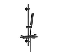 Görbach Colonna Doccia in Acciaio Inox con Mensola per Doccia, Barra Doccia 70cm Asta Doccia Saliscendi con Inox Doccetta, Supporto per Soffione Doccia e Tubo per Bagno, Rettangolare, Nero