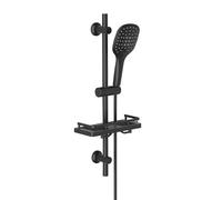 Görbach Asta Doccia Nera Regolabile Portasapone 70 cm in inox 304 Gruppo Doccia con Doccetta a 3 Getti e Porte-Savon,Senza Miscelatore,Supporto Doccia Saliscendi(HB1210MB).