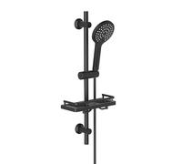 Görbach Asta Doccia Nera 70 cm Colonna Doccia INOX a Parete con Doccetta a 3 Getti e Porte-Savon,Staffe di Fissaggio Regolabili, Senza Miscelatore,Con Tubo Flessibile Doccia 150 cm (HBD12MB)