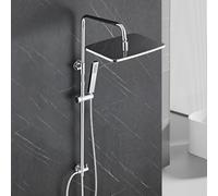 Görbach Colonna Doccia in Acciaio Inox senza Miscelatore, Set Doccia a Pioggia con Doccetta e asta doccia regolabile in altezza 74-114 cm, soffione XXL 35x25 cm cromato